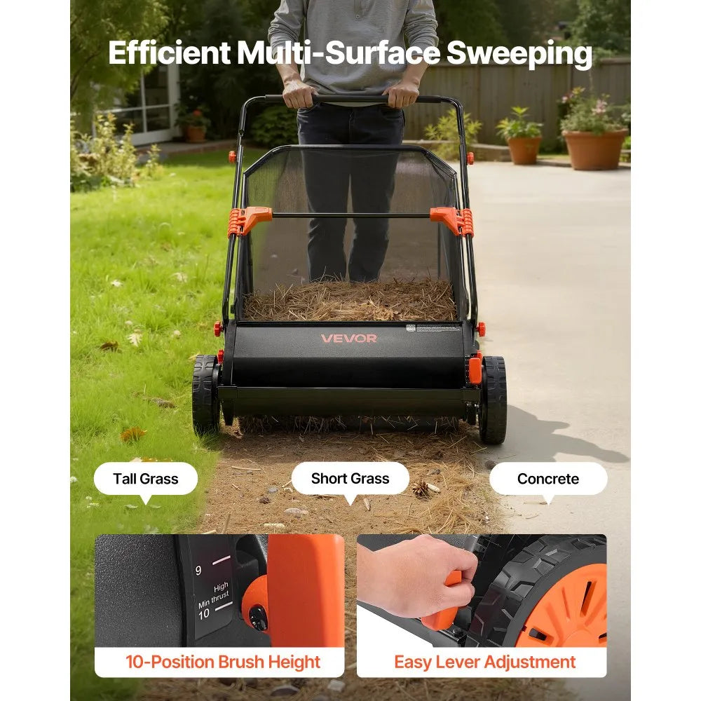S19-003A 30" Push Lawn Sweeper with 12 Cu. Ft. Hopper Bag – Heavy Duty Leaf & Grass Collector