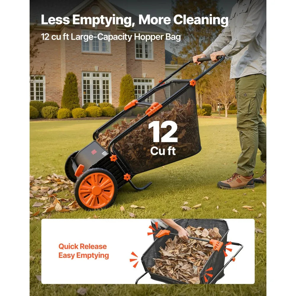 S19-003A 30" Push Lawn Sweeper with 12 Cu. Ft. Hopper Bag – Heavy Duty Leaf & Grass Collector