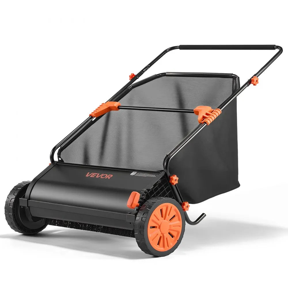 S19-003A 30" Push Lawn Sweeper with 12 Cu. Ft. Hopper Bag – Heavy Duty Leaf & Grass Collector
