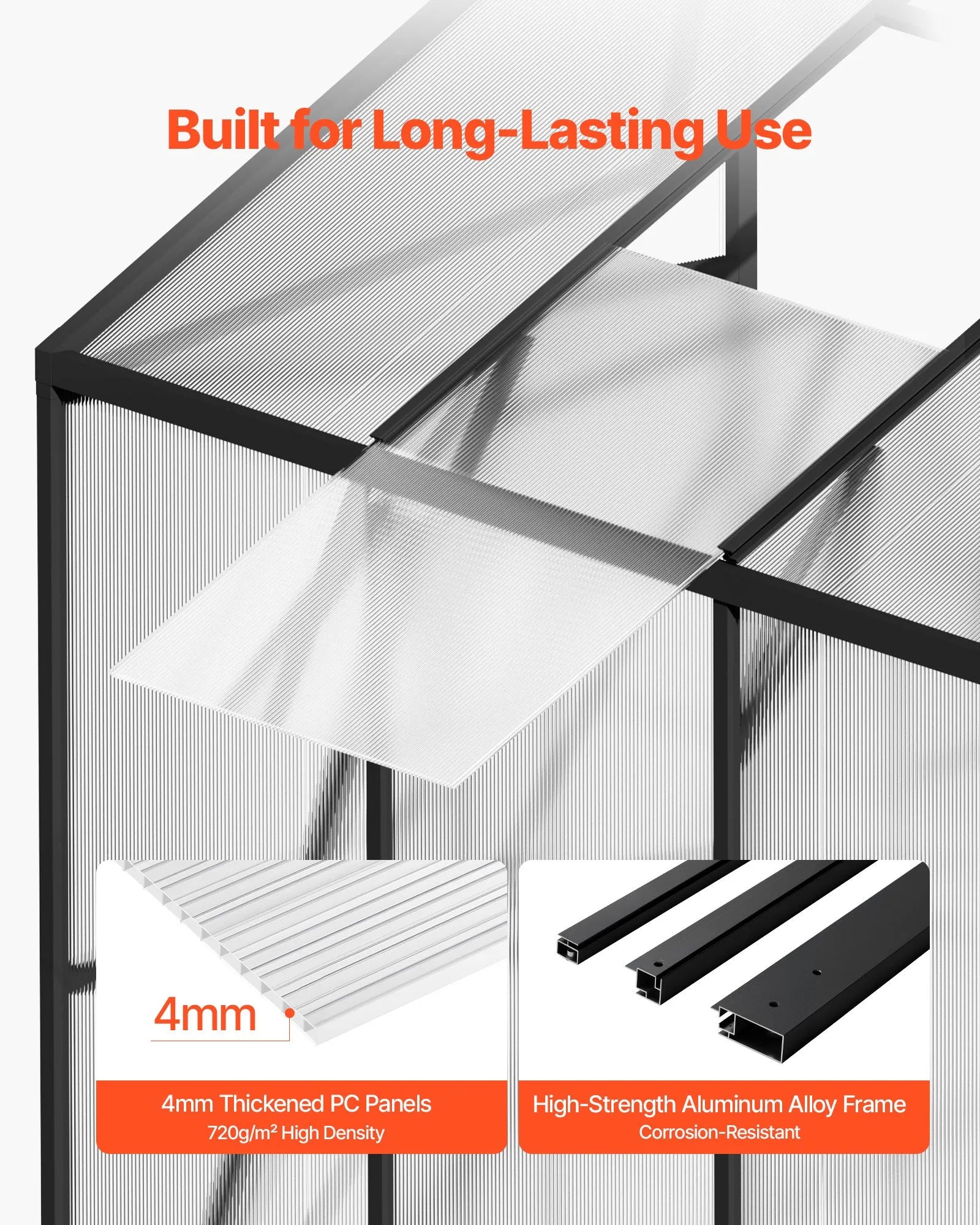YGF-01-8X10 8 x 10 FT Polycarbonate Greenhouse, Heavy-Duty Walk-In Outdoor Greenhouse with Lockable Swing Door, Adjustable Vent Windows & Aluminum Frame