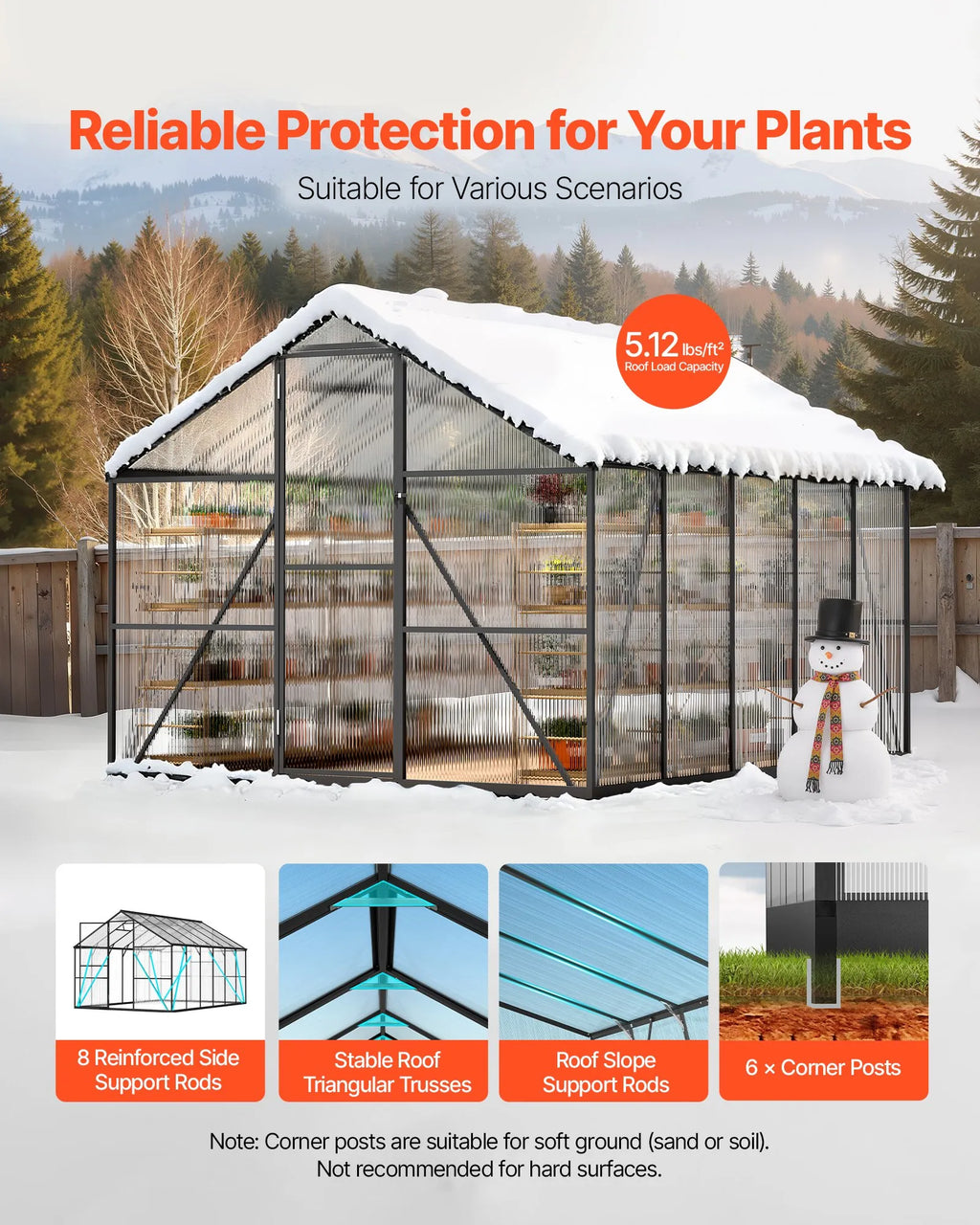 YGF-01-8X10 8 x 10 FT Polycarbonate Greenhouse, Heavy-Duty Walk-In Outdoor Greenhouse with Lockable Swing Door, Adjustable Vent Windows & Aluminum Frame