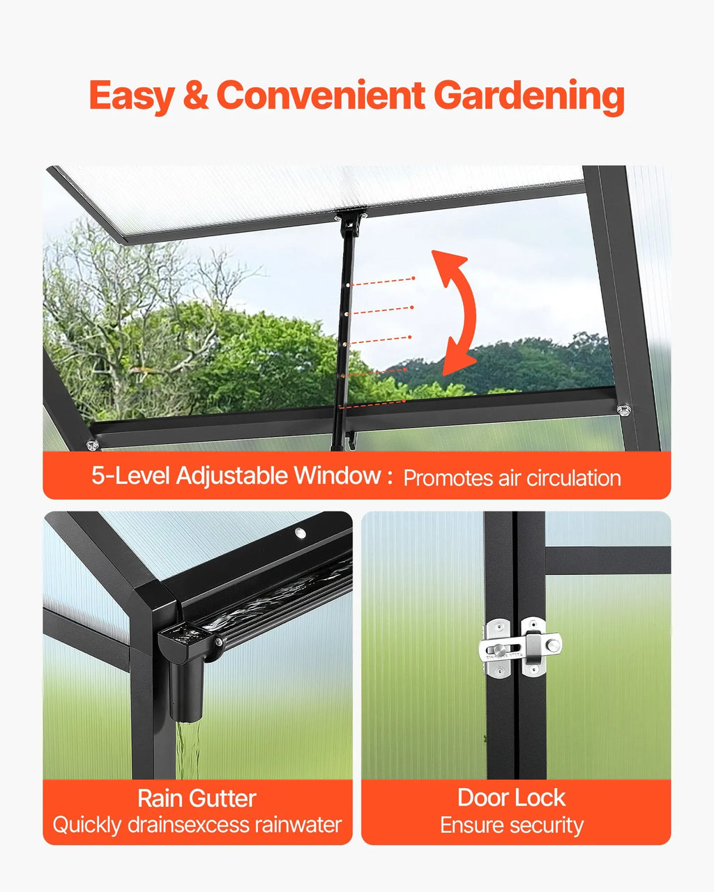 YGF-01-8X10 8 x 10 FT Polycarbonate Greenhouse, Heavy-Duty Walk-In Outdoor Greenhouse with Lockable Swing Door, Adjustable Vent Windows & Aluminum Frame