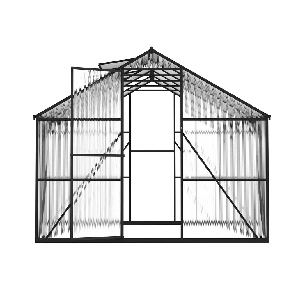 YGF-01-8X10 8 x 10 FT Polycarbonate Greenhouse, Heavy-Duty Walk-In Outdoor Greenhouse with Lockable Swing Door, Adjustable Vent Windows & Aluminum Frame