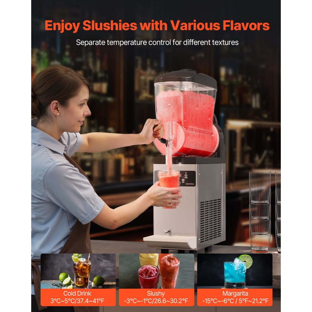 XN120B Commercial Slushy Machine 12L Single Tank Frozen Drink Maker, Stainless Steel Margarita & Smoothie Machine, 48 Cups for Restaurants, Cafes, Bars & Parties