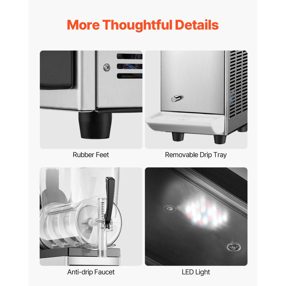 XN120B Commercial Slushy Machine 12L Single Tank Frozen Drink Maker, Stainless Steel Margarita & Smoothie Machine, 48 Cups for Restaurants, Cafes, Bars & Parties