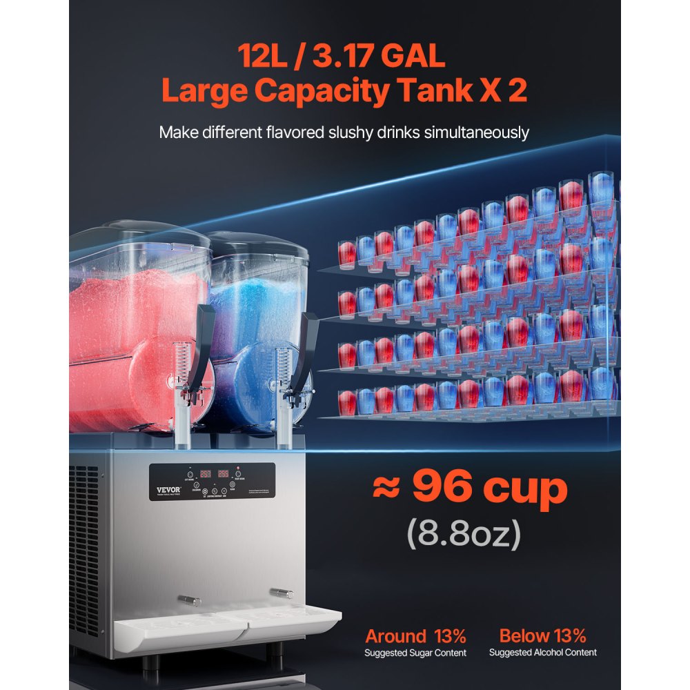 XN240B Commercial Slushy Machine 24L (12L x 2) Double Tank Frozen Drink Maker – Stainless Steel