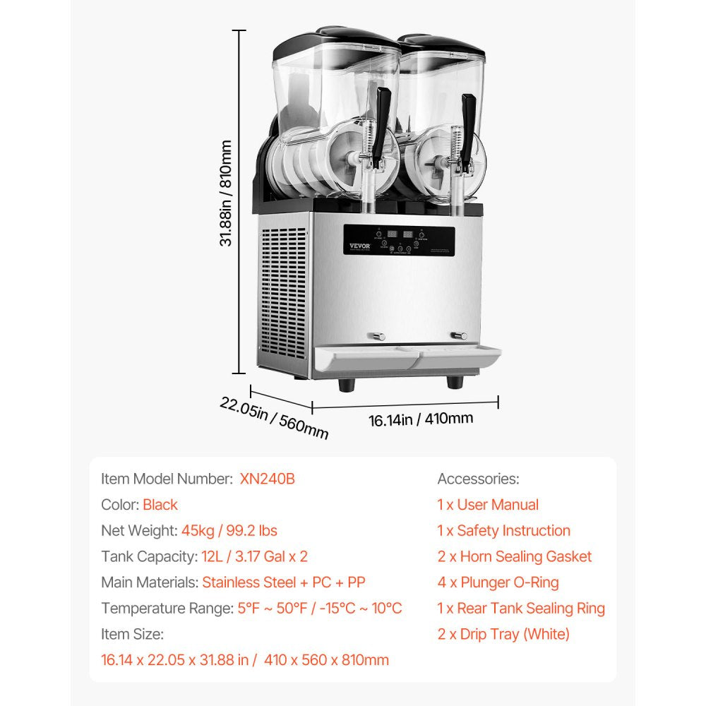 XN240B Commercial Slushy Machine 24L (12L x 2) Double Tank Frozen Drink Maker – Stainless Steel