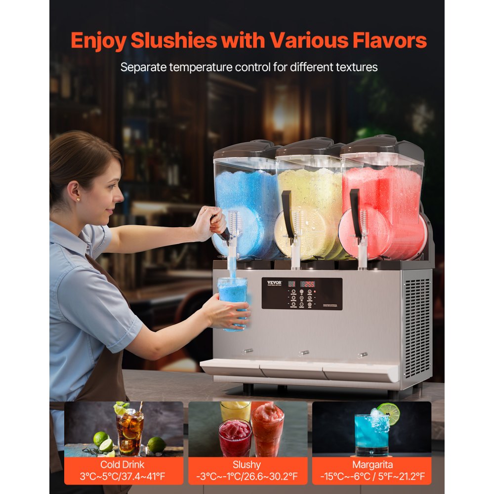 XN360B Commercial Slushy Machine, 3 x 12L Triple Tank Frozen Drink Maker, Stainless Steel Margarita & Smoothie Machine