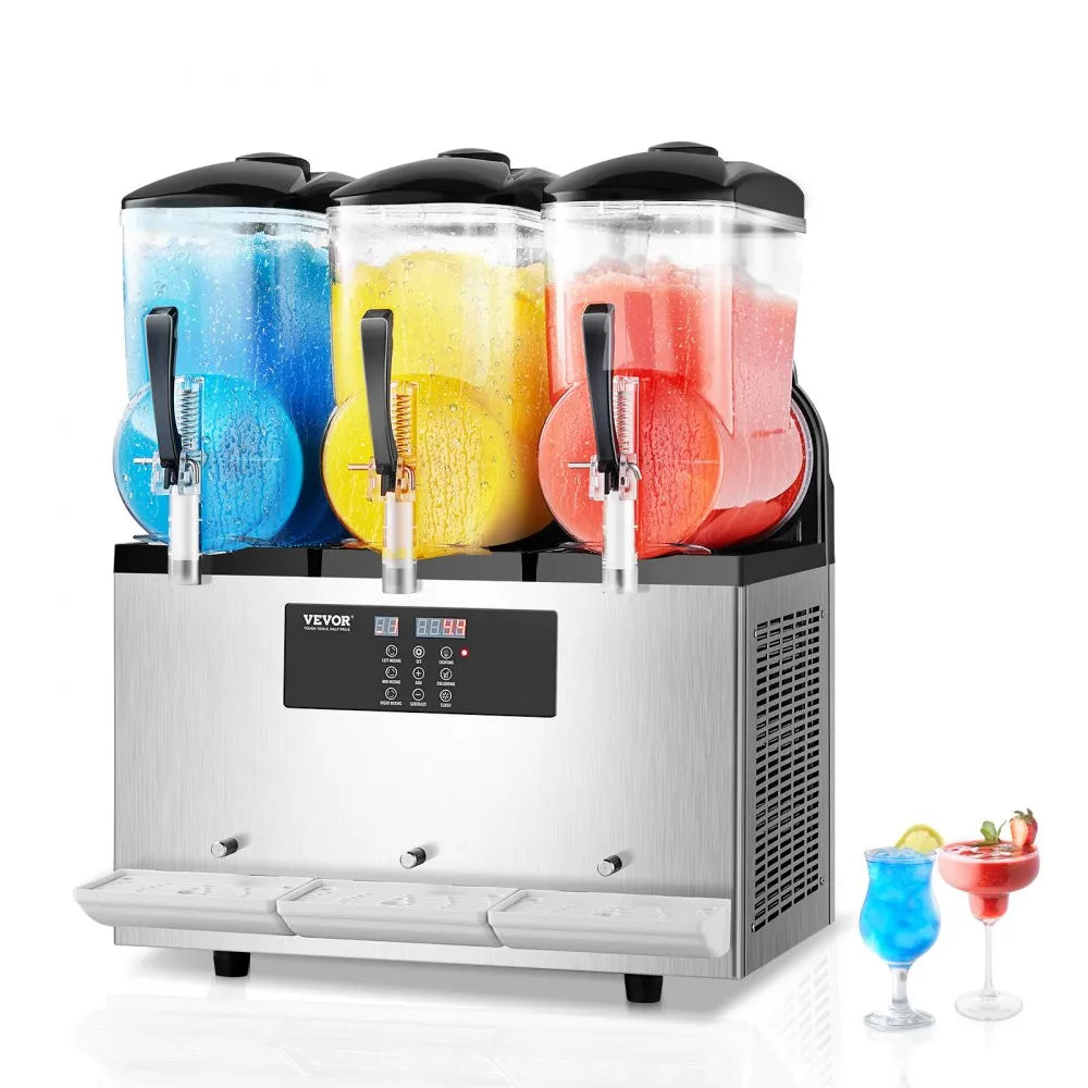 XN360B Commercial Slushy Machine, 3 x 12L Triple Tank Frozen Drink Maker, Stainless Steel Margarita & Smoothie Machine