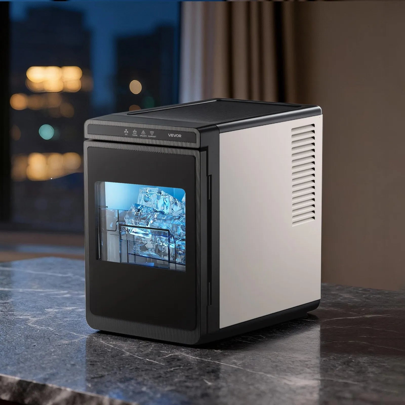 HZBF-0340 22 lbs/Day Countertop Ice Maker, Self-Cleaning Portable Ice Machine with Square Ice Cubes & Ice Tong