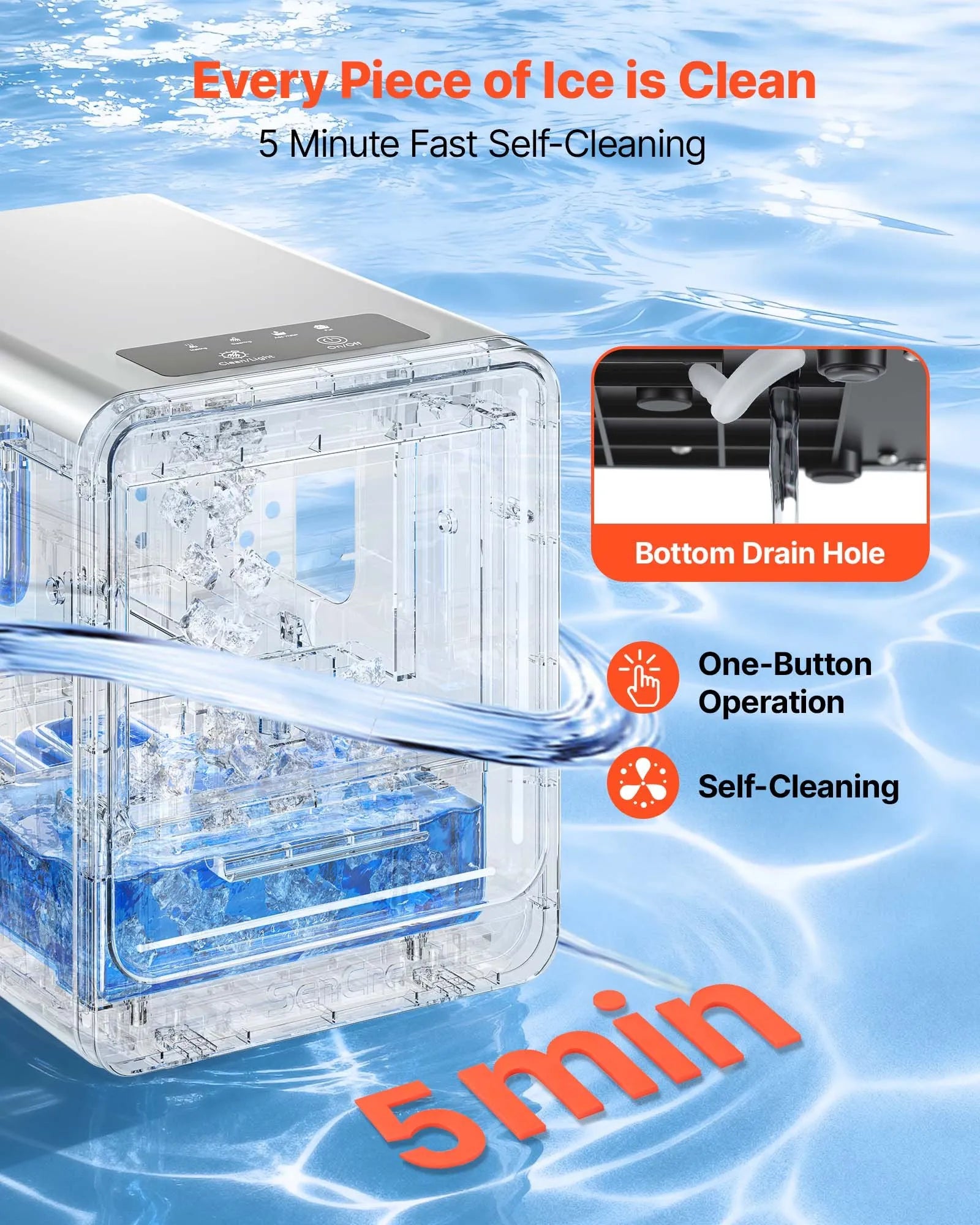 BS-303 33Lbs/Day Nugget Ice Maker, Portable Countertop Pebble Ice Machine with Self-Cleaning & Scoop
