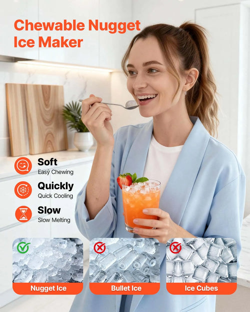 44lbs/Day Nugget Ice Maker, Self-Cleaning Countertop Ice Machine with Scoop & 4lb Basket