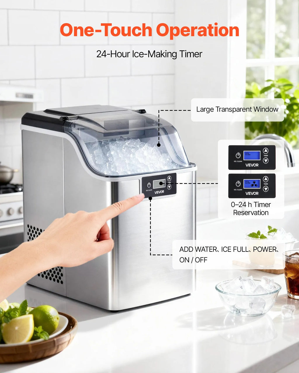 44lbs/Day Nugget Ice Maker, Self-Cleaning Countertop Ice Machine with Scoop & 4lb Basket