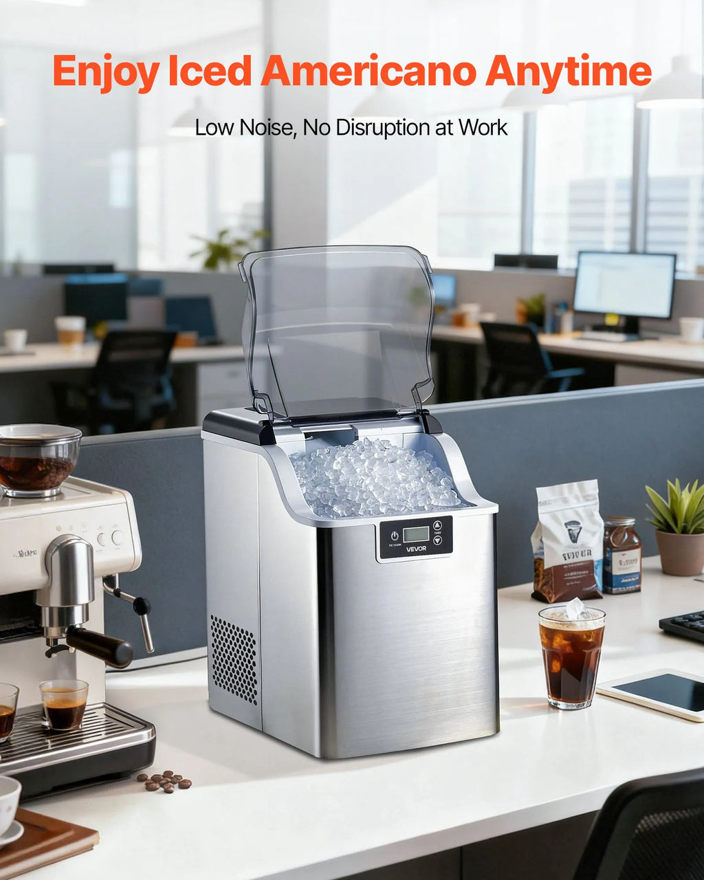 44lbs/Day Nugget Ice Maker, Self-Cleaning Countertop Ice Machine with Scoop & 4lb Basket