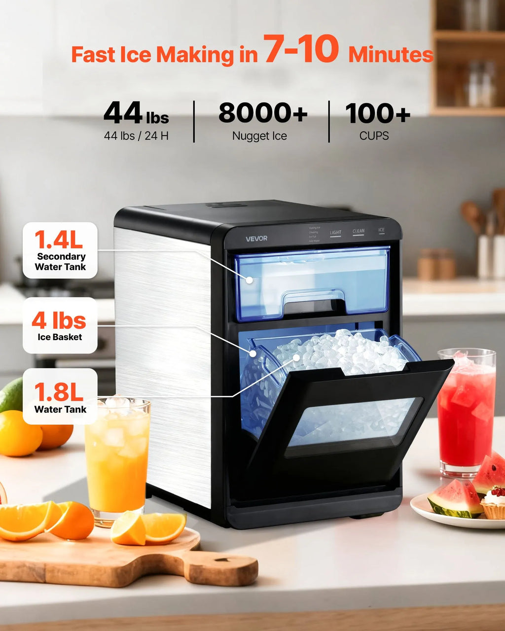 HZB-20EN 44LB Nugget Ice Maker Countertop, Self-Cleaning Portable Ice Machine