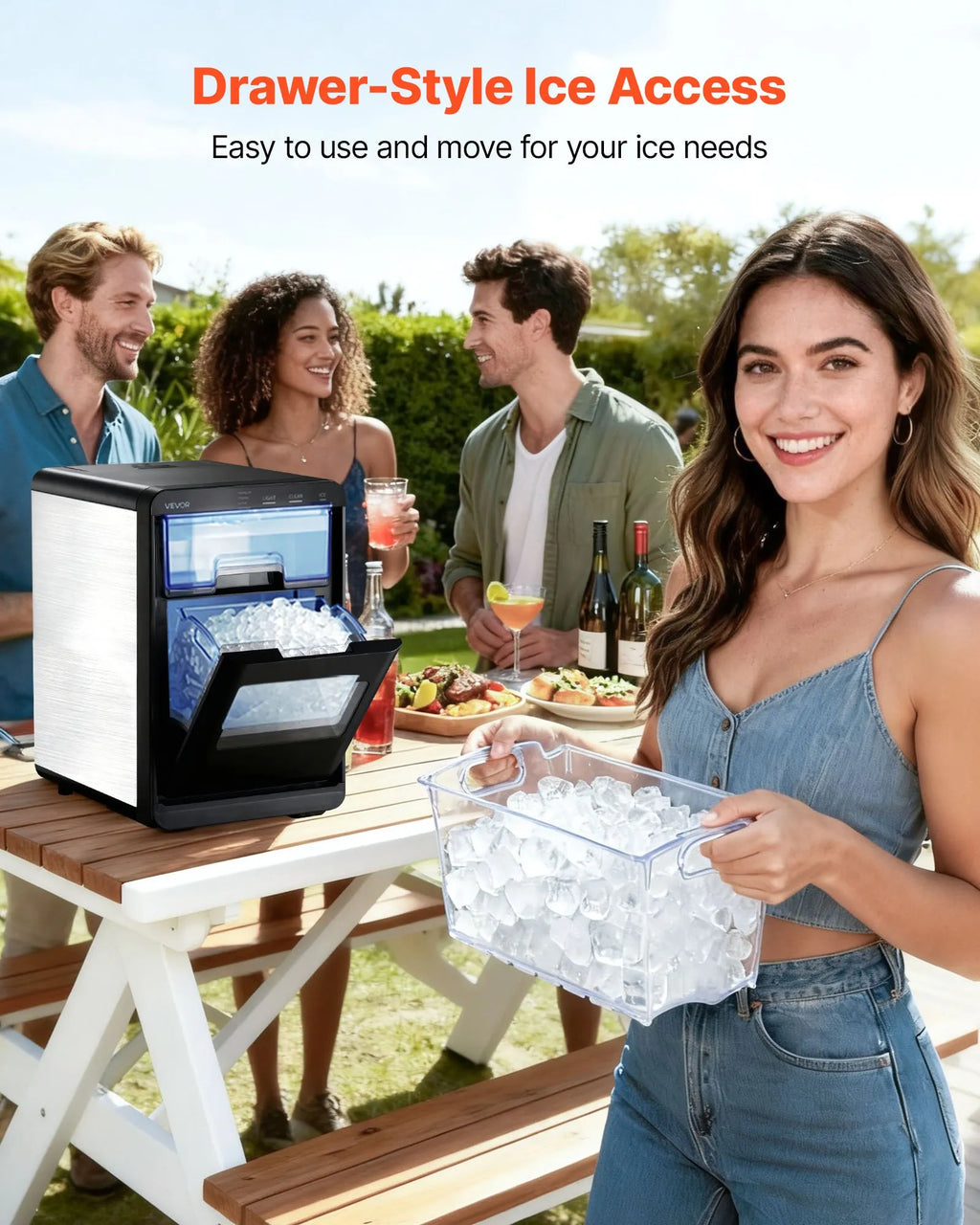 HZB-20EN 44LB Nugget Ice Maker Countertop, Self-Cleaning Portable Ice Machine