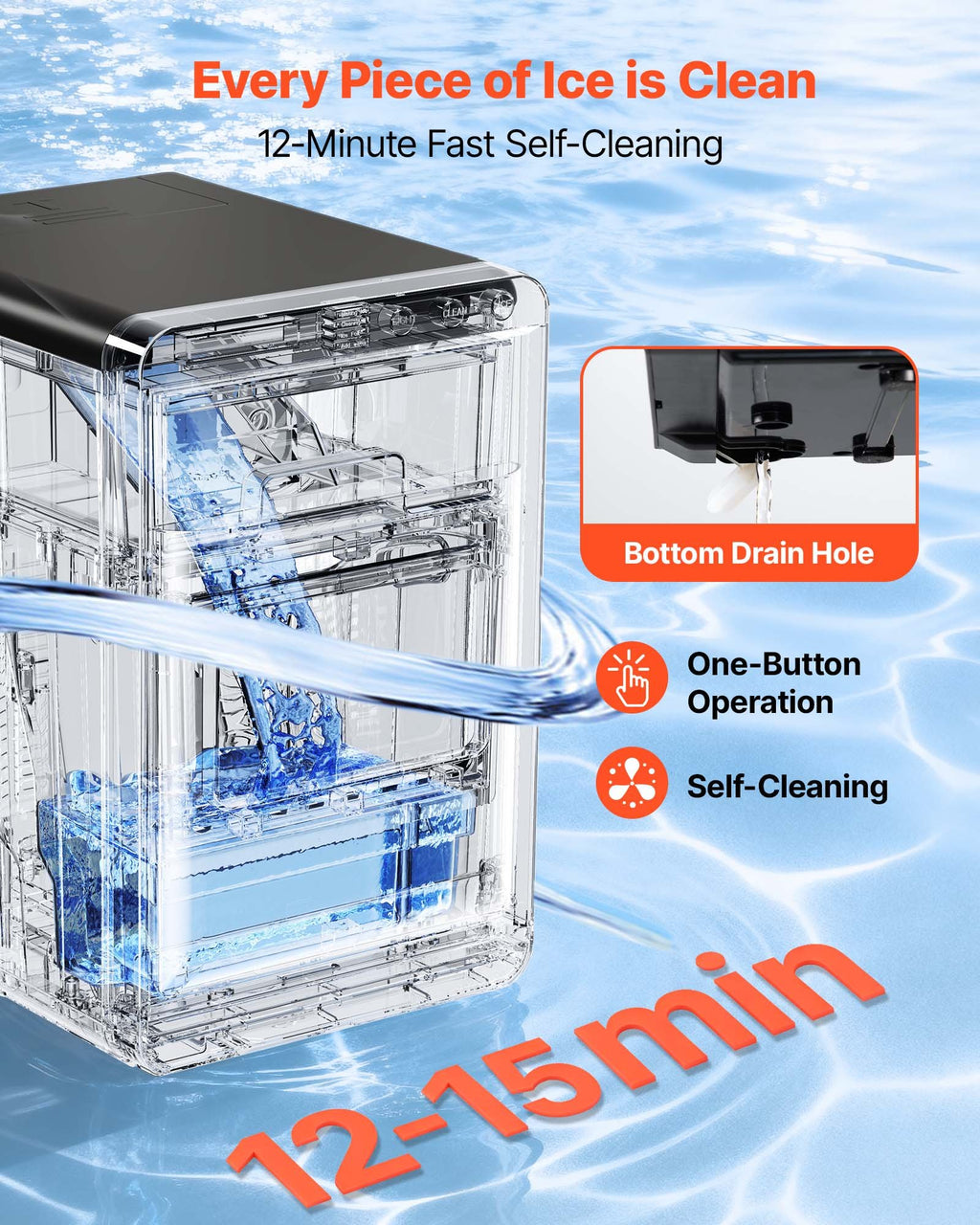 HZB-20EN 44LB Nugget Ice Maker Countertop, Self-Cleaning Portable Ice Machine