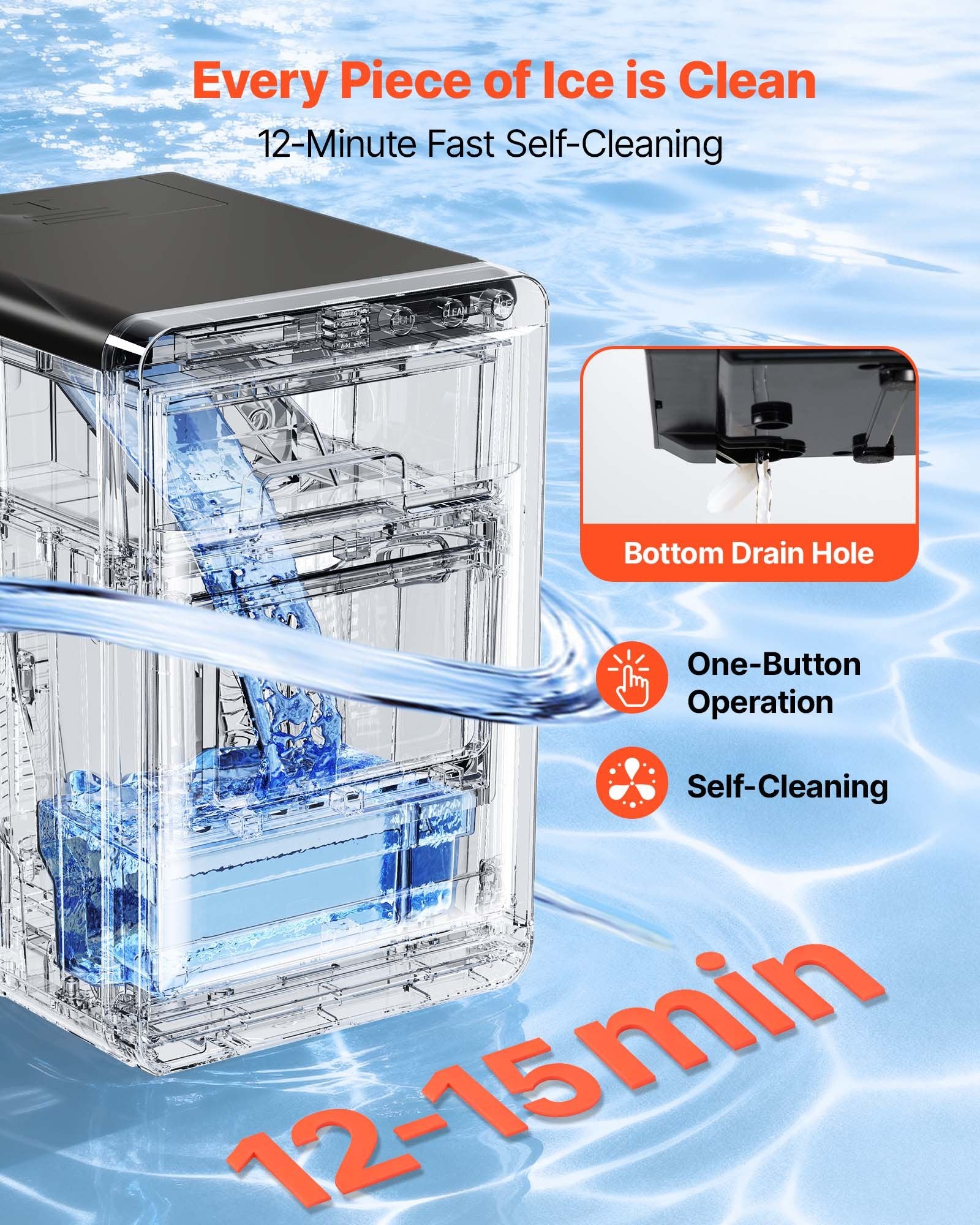 HZB-20EN 44LB Nugget Ice Maker Countertop, Self-Cleaning Portable Ice Machine