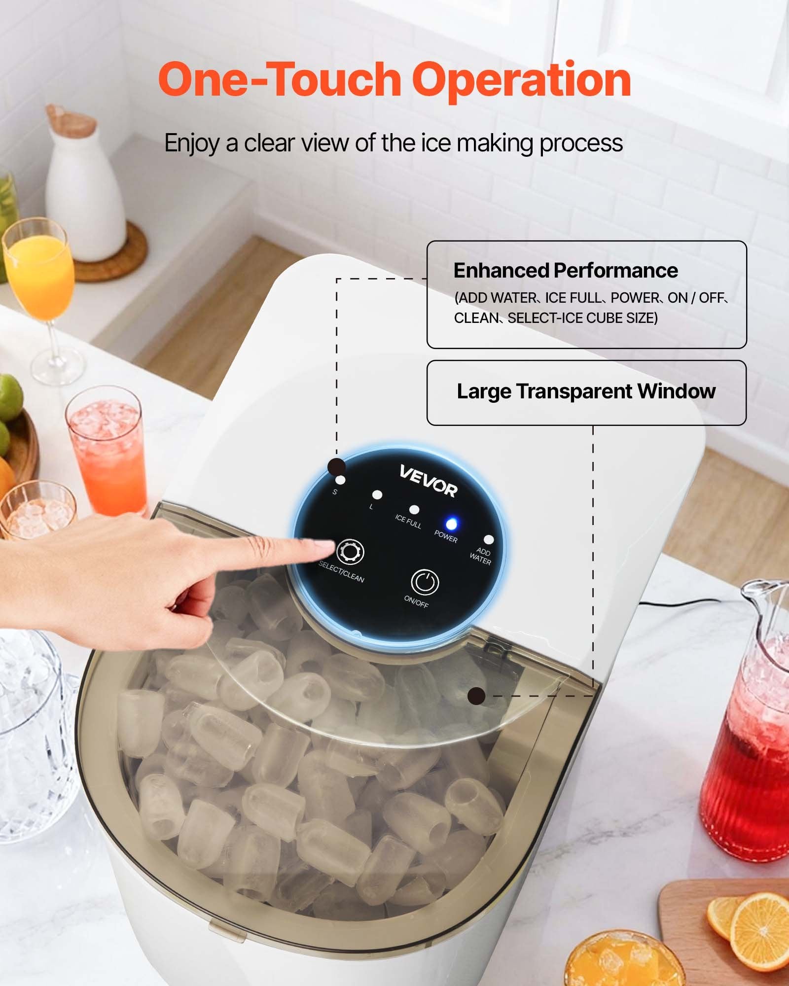 BS-004 Portable Countertop Ice Maker, 26 lbs/Day, 7 Cubes in 6 Mins, Self-Cleaning, 2 Ice Sizes
