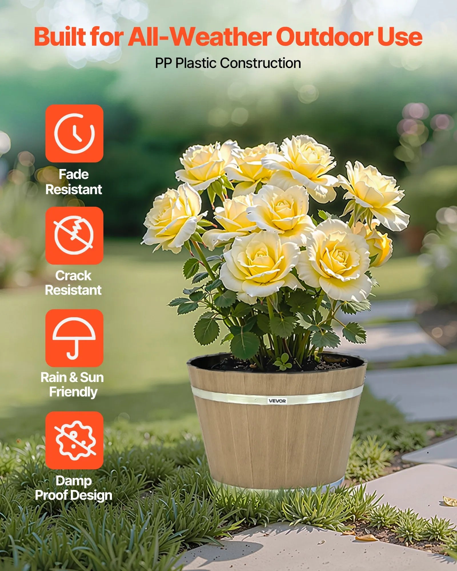 12 IN XUESONG POT 4-Pack 11.8" Whiskey Barrel Planters with Drainage Holes, Brown