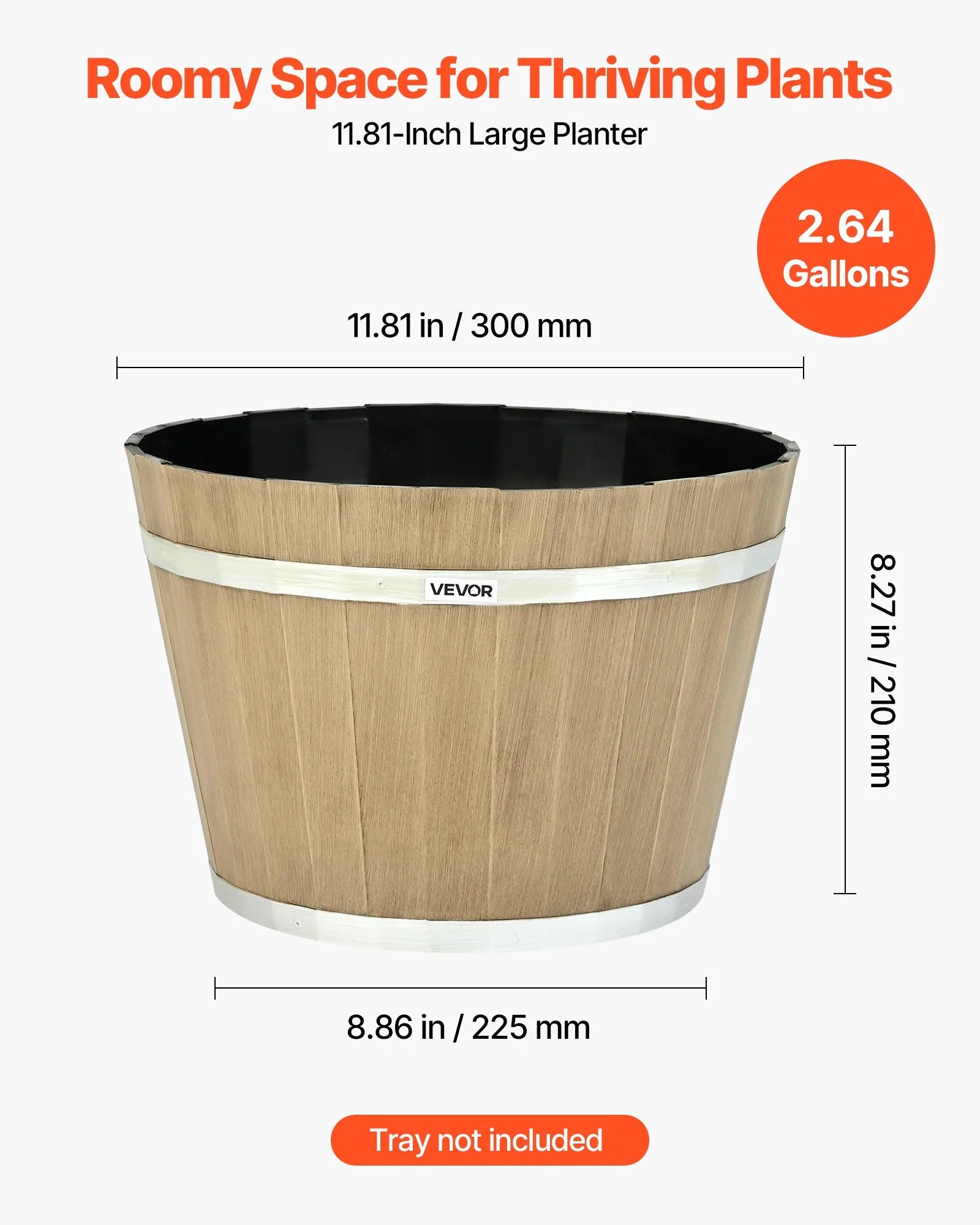 12 IN XUESONG POT 4-Pack 11.8" Whiskey Barrel Planters with Drainage Holes, Brown