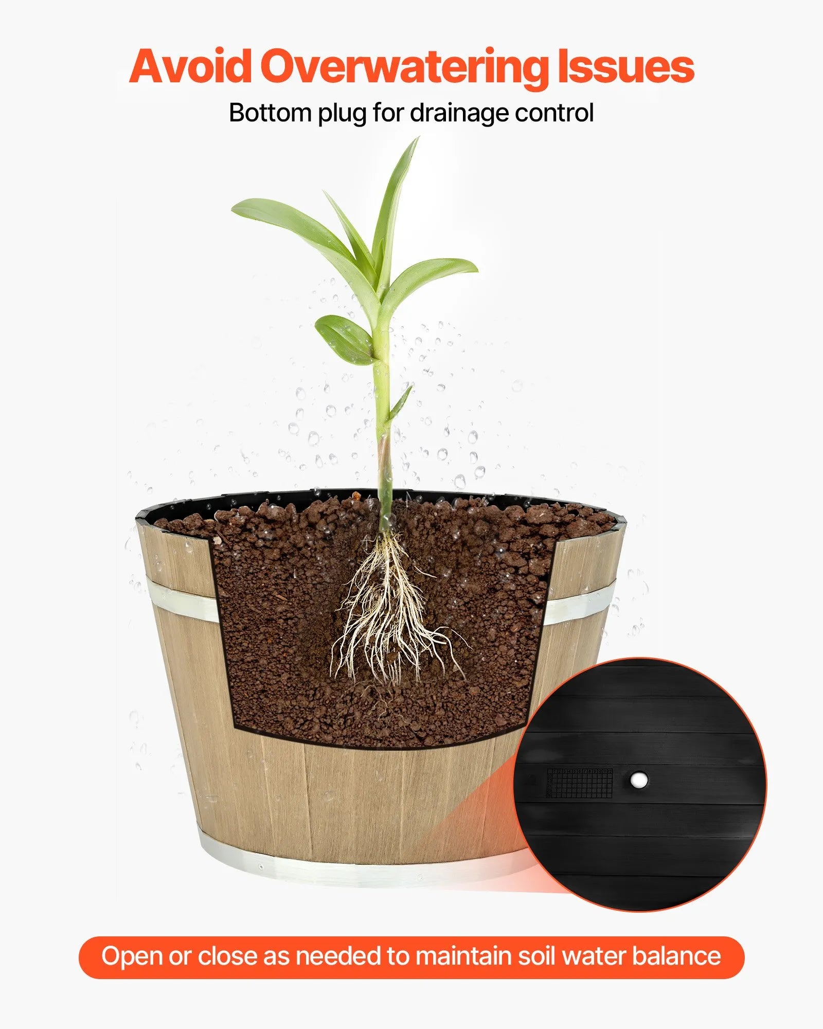 12 IN XUESONG POT 4-Pack 11.8" Whiskey Barrel Planters with Drainage Holes, Brown