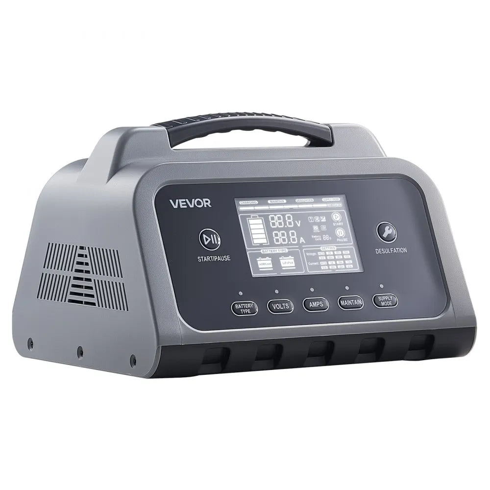 XFH-SS01 12A Smart Battery Charger 6V/12V/24V/36V/48V | Lithium LiFePO4 & Lead-Acid AGM Gel Battery Charger with LCD Display, Trickle Maintainer & Desulfator