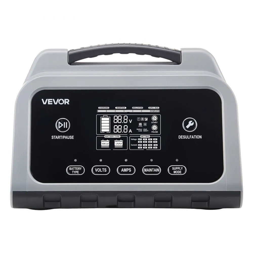 XFH-SS01 12A Smart Battery Charger 6V/12V/24V/36V/48V | Lithium LiFePO4 & Lead-Acid AGM Gel Battery Charger with LCD Display, Trickle Maintainer & Desulfator