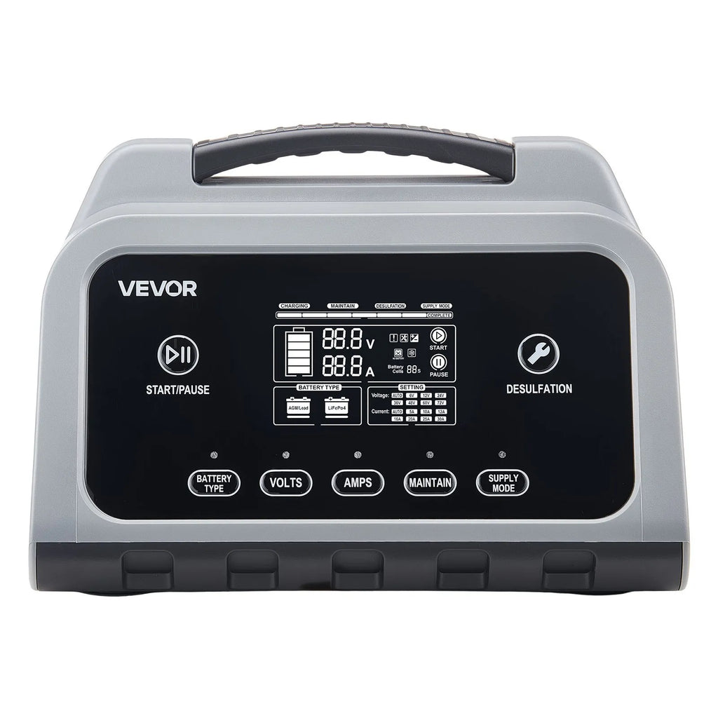 XFH-SS02 16A Smart Battery Charger 6V-72V | Lithium LiFePO4 & Lead-Acid (AGM/GEL) Battery Charger with LCD Display, Trickle Maintainer & Desulfator