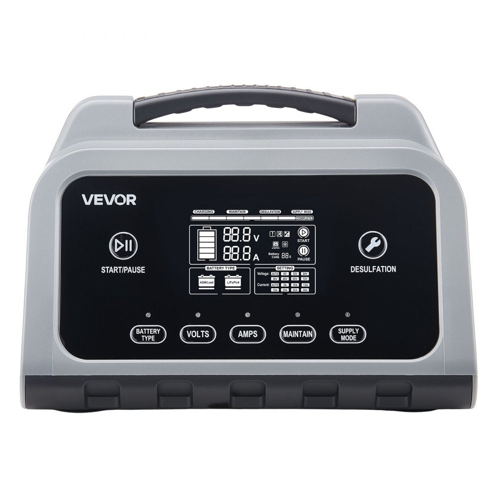 XFH-SS04 25A Smart Battery Charger 6V/12V/24V | Lithium LiFePO4 & Lead-Acid AGM Gel Battery Charger with LCD Display, Trickle Maintainer & Desulfator