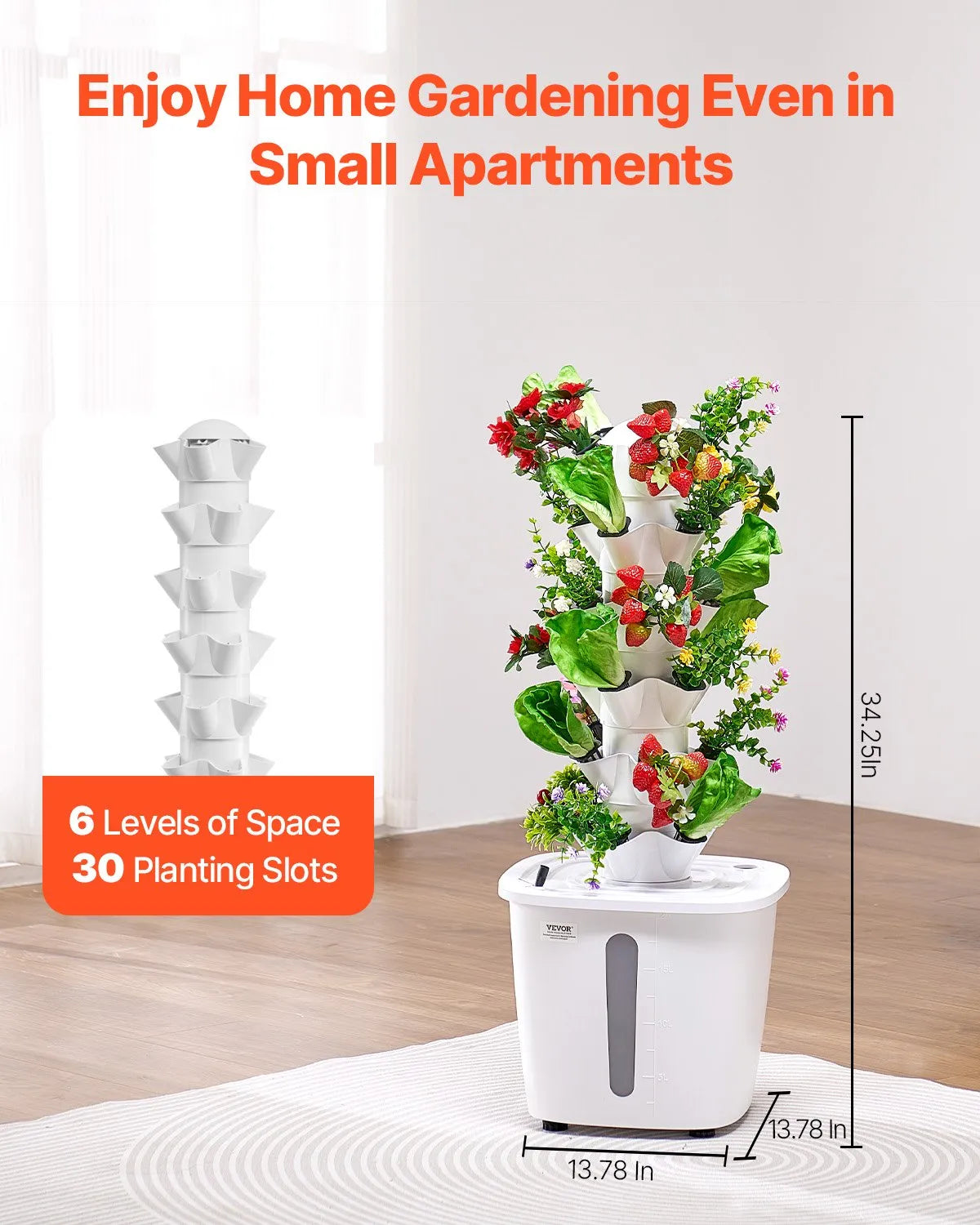 VV1-6C-US 30-Pod Vertical Hydroponic Growing Tower System with Water Pump & Timer