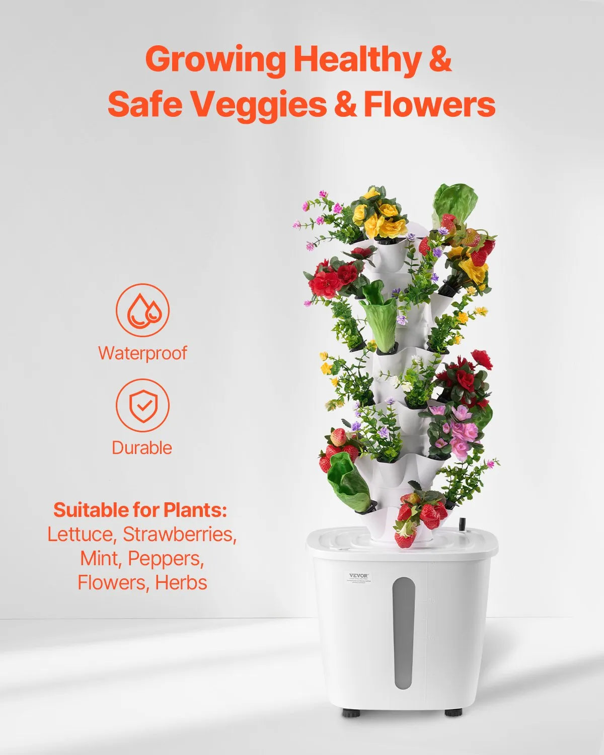 VV1-6C-US 30-Pod Vertical Hydroponic Growing Tower System with Water Pump & Timer
