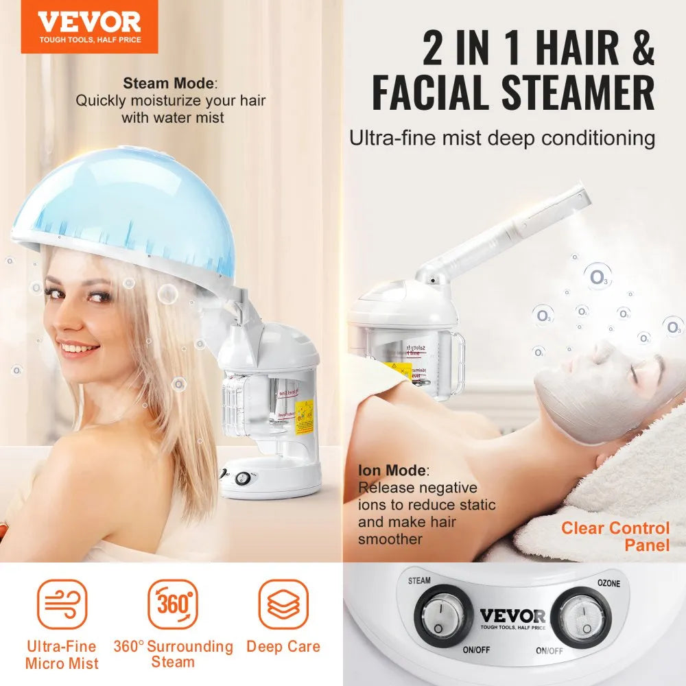 KD2328A 2-in-1 Professional Hair & Facial Nano Ionic Steamer with Detachable Hood