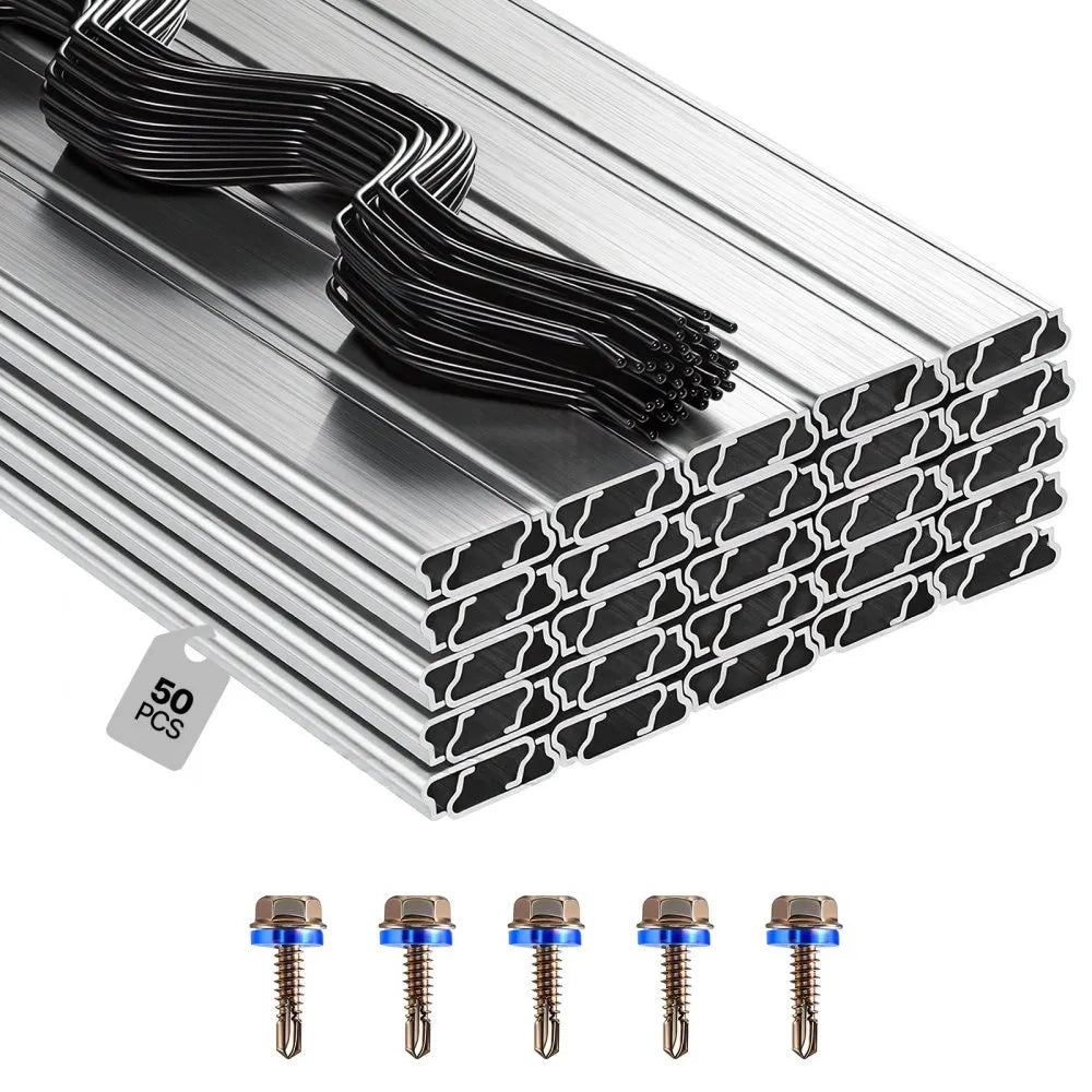 LD10 Greenhouse Spring Wire & Lock Channel Kit, 50-Pack 6.6 ft PVC-Coated Wiggle Wire with Aluminum Lock Channels & Screws for Poly Film & Shade Cloth