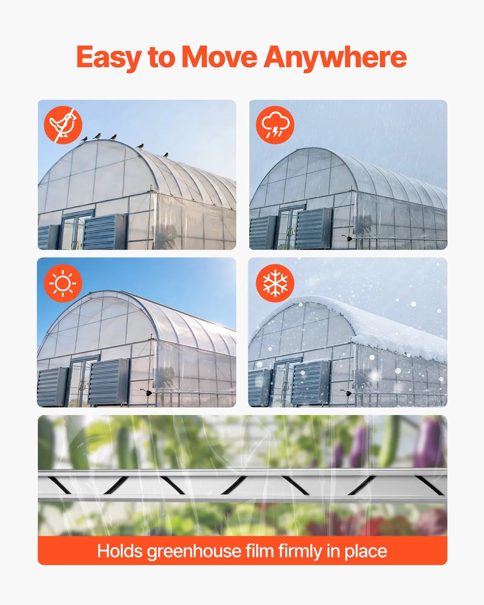LD10 Greenhouse Spring Wire & Lock Channel Kit, 50-Pack 6.6 ft PVC-Coated Wiggle Wire with Aluminum Lock Channels & Screws for Poly Film & Shade Cloth