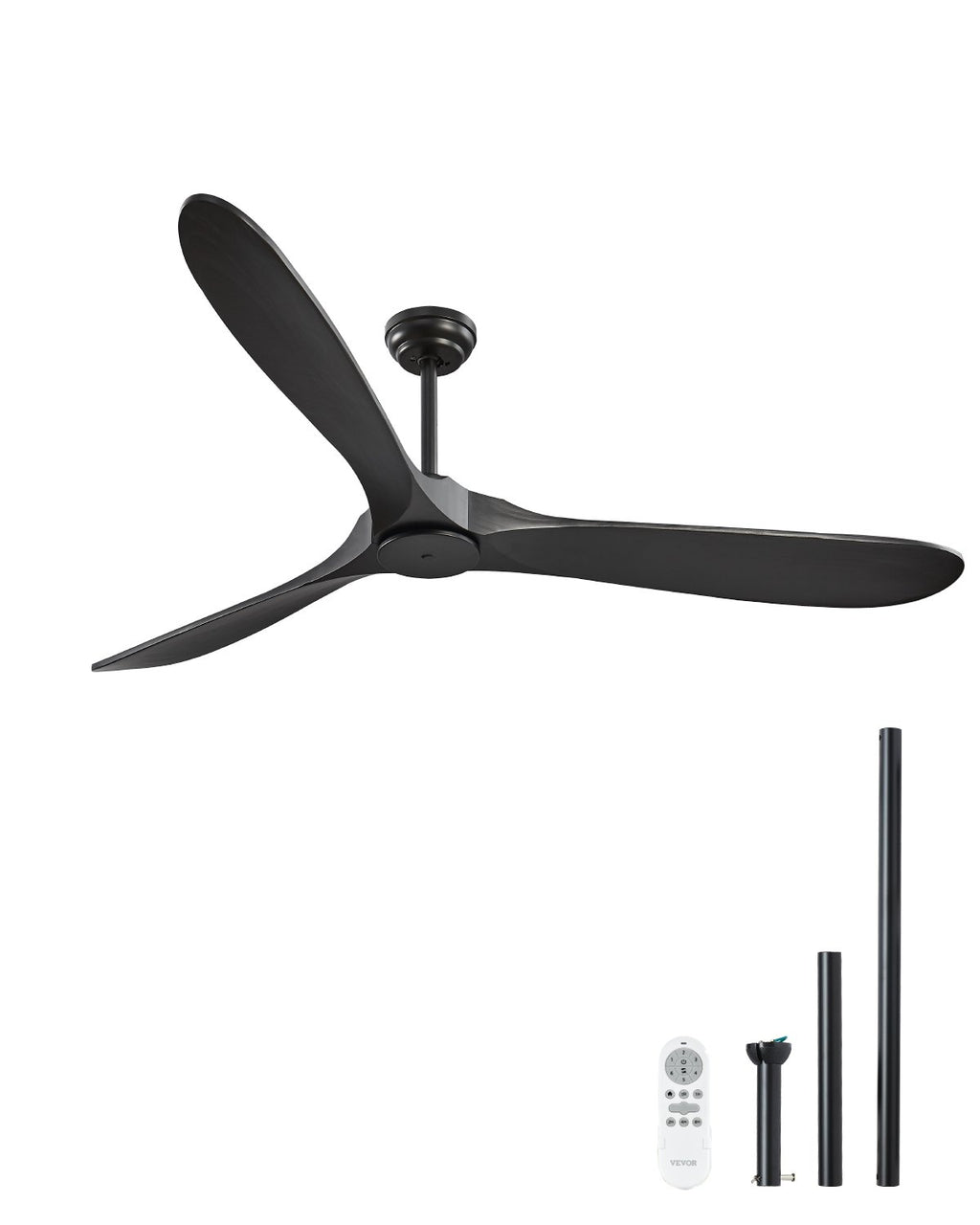 FR25048NL 72-Inch Black Ceiling Fan Without Light – 3 Solid Wood Blades, 6-Speed Remote Control, Reversible DC Motor, Indoor & Outdoor