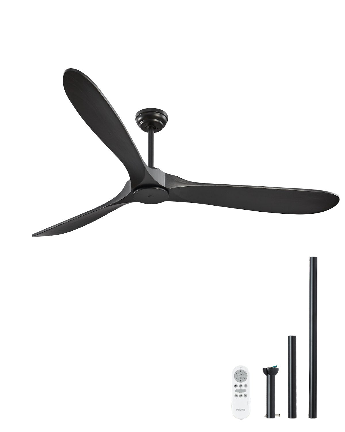 FR25048NL 72-Inch Black Ceiling Fan Without Light – 3 Solid Wood Blades, 6-Speed Remote Control, Reversible DC Motor, Indoor & Outdoor