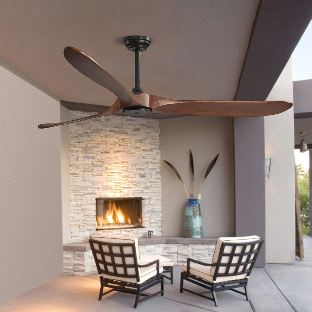 FR25048NL-72"DB 72-Inch Walnut Ceiling Fan Without Light – 6-Speed Remote Control, Reversible DC Motor, 3 Solid Wood Blades for Indoor & Outdoor Use