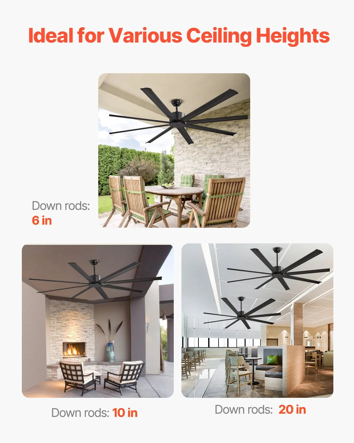 FR25049NL-84"MBK 84" Modern Ceiling Fan Without Light, 8 Aluminum Blades, 6-Speed Remote Control, Reversible DC Motor, Low Profile Indoor Ceiling Fan for Bedroom, Living Room & Patio – Black