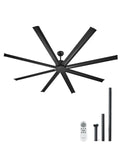 FR25049NL-84"MBK 84" Modern Ceiling Fan Without Light, 8 Aluminum Blades, 6-Speed Remote Control, Reversible DC Motor, Low Profile Indoor Ceiling Fan for Bedroom, Living Room & Patio – Black