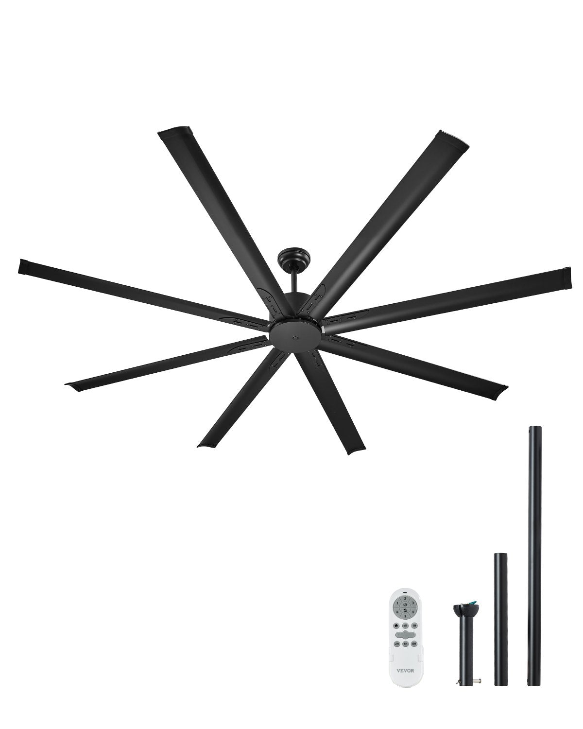FR25049NL-84"MBK 84" Modern Ceiling Fan Without Light, 8 Aluminum Blades, 6-Speed Remote Control, Reversible DC Motor, Low Profile Indoor Ceiling Fan for Bedroom, Living Room & Patio – Black