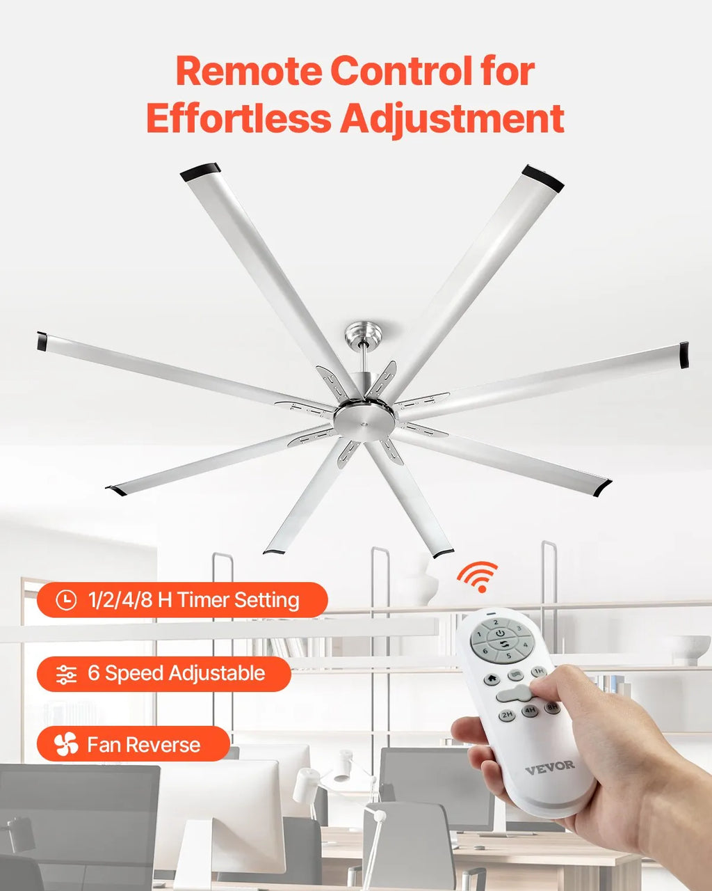 FR25049NL-84"BN 84" Brushed Nickel Ceiling Fan with Remote Control, 8 Aluminum Blades, 6-Speed Reversible DC Motor, Indoor & Outdoor
