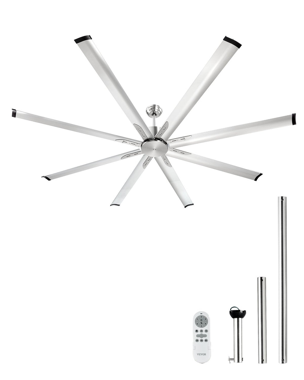 FR25049NL-84"BN 84" Brushed Nickel Ceiling Fan with Remote Control, 8 Aluminum Blades, 6-Speed Reversible DC Motor, Indoor & Outdoor