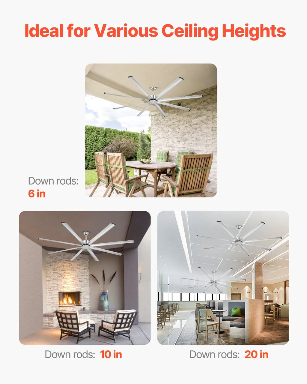 FR25049NL 96" Modern Ceiling Fan Without Light, 8 Aluminum Blades, 6-Speed Remote Control, Reversible DC Motor, Brushed Nickel, Indoor & Outdoor