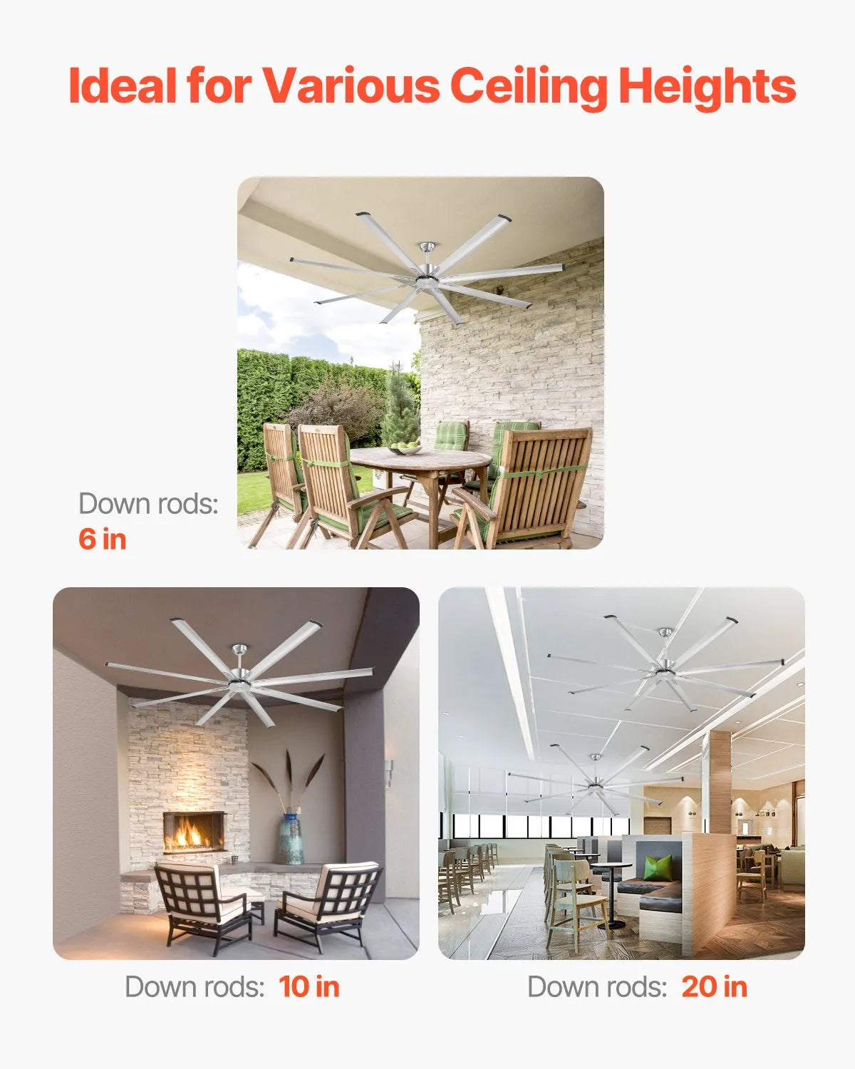 FR25049NL 96" Modern Ceiling Fan Without Light, 8 Aluminum Blades, 6-Speed Remote Control, Reversible DC Motor, Brushed Nickel, Indoor & Outdoor