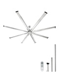 FR25049NL 96" Modern Ceiling Fan Without Light, 8 Aluminum Blades, 6-Speed Remote Control, Reversible DC Motor, Brushed Nickel, Indoor & Outdoor