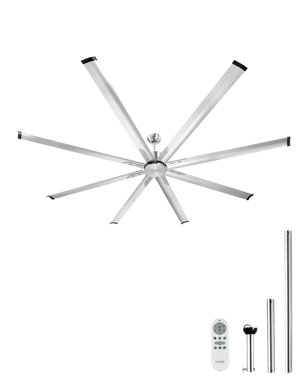 FR25049NL 96" Modern Ceiling Fan Without Light, 8 Aluminum Blades, 6-Speed Remote Control, Reversible DC Motor, Brushed Nickel, Indoor & Outdoor