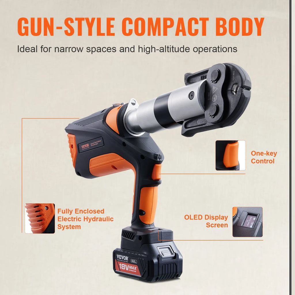 EB-1550 18V Electric Pipe Press Tool 32KN with 6 Crimping Jaws, Brushless Motor, 1/2"–2" Copper Pipe Crimper