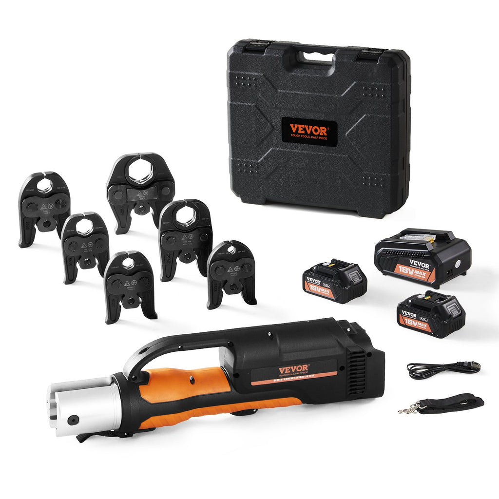 PZ-1550 18V Electric Hydraulic Pipe Press Tool Kit, 32KN Crimping Force, 1/2"–2" with 6 Press Jaws, Dual 4.0Ah Batteries & Carry Case