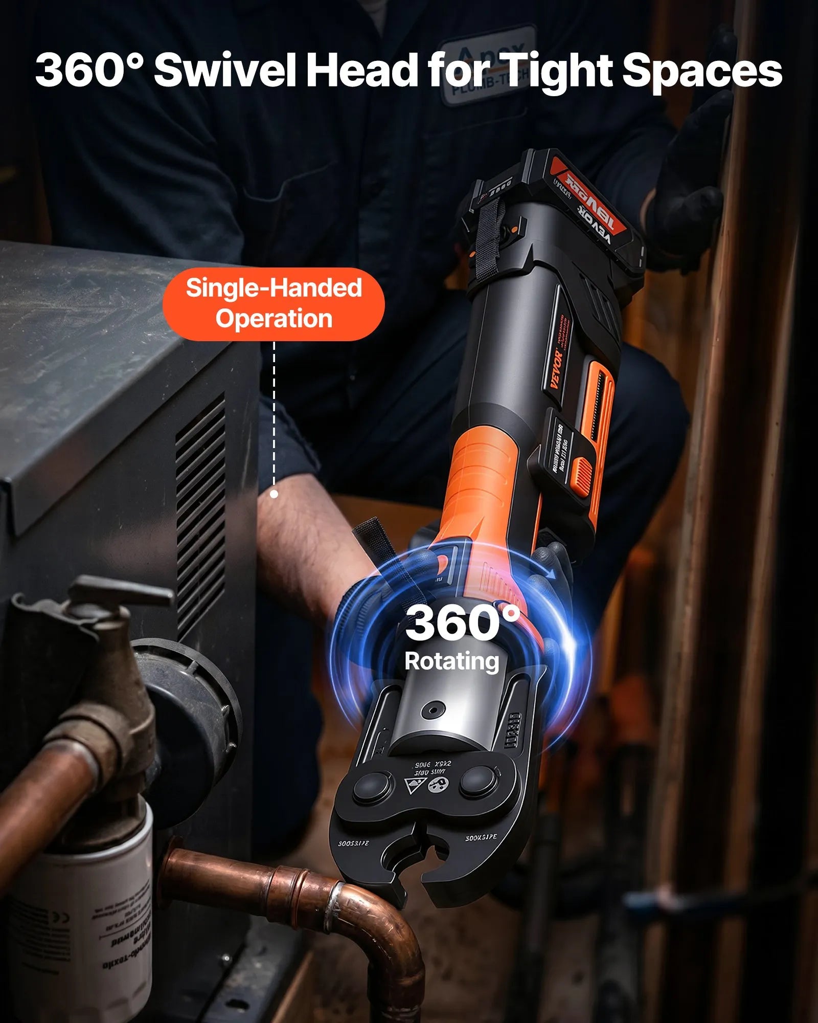 PZ-3240 18V Electric Pipe Crimping Press Tool Kit with 6 VUS Jaws, 32KN Hydraulic Force, Brushless Motor & Dual 4.0Ah Batteries for 1/2"–2" Copper Pipes